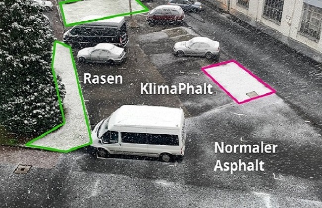 Testfläche KlimaPhalt Verdunstungskälte im Winter